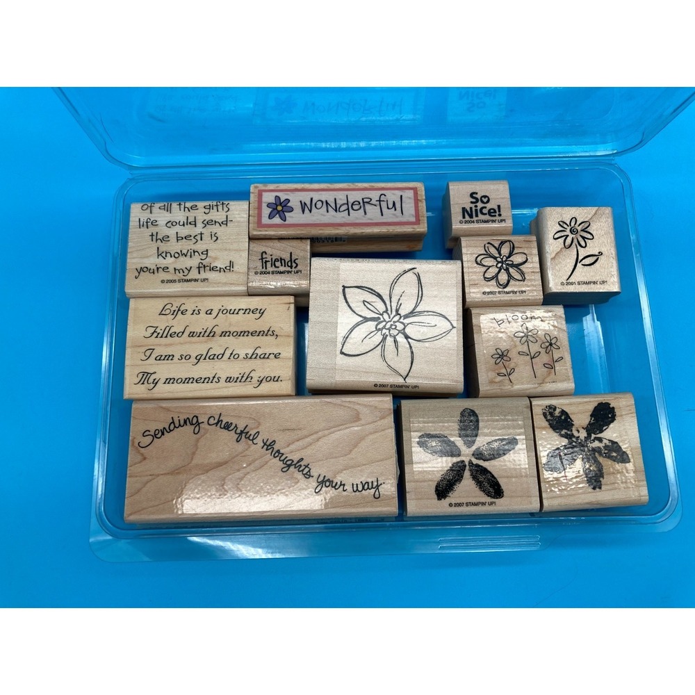 12 Pc Vintage Wood Mount Stamp Set - Stampin' Up! and More-Floral & Friendship